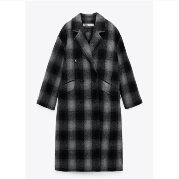 ZARA WOMEN’S  PLAID CHECK DOUBLE BREASTED MANTECO 100% WOOL COAT GRAY SIZE M NWT - Picture 5 of 7